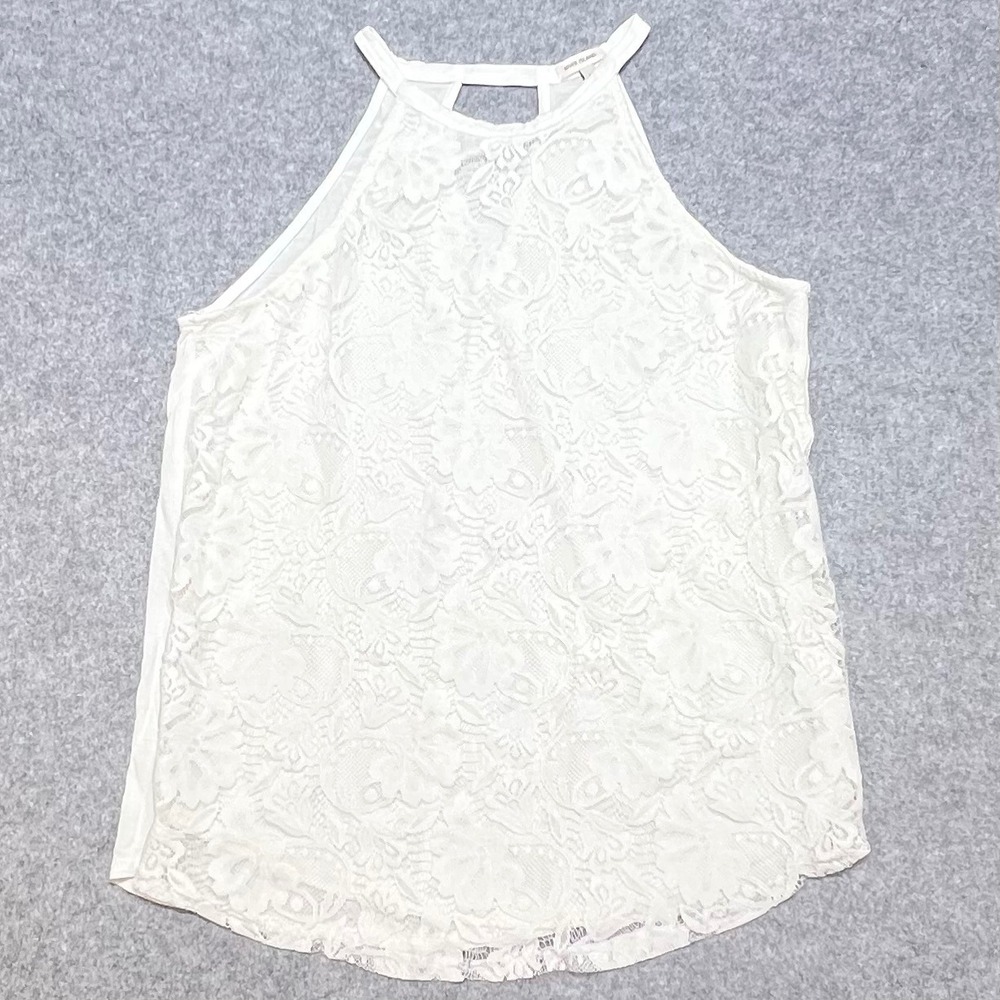 River Island White Floral Lace Halter Neck Sleeveless Top Keyhole Back Size 12